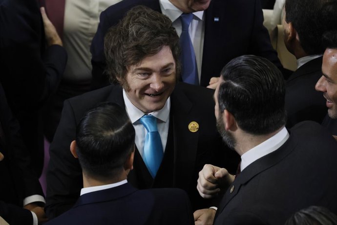 Valparaiso, 11 de marzo 2026 El presidente de Argentina, Javier Milei, durante la ceremonia de cambio de mando presidencial, realizada en el Salon de Honor del Congreso Nacional Sebastian Cisternas/ Aton Chile