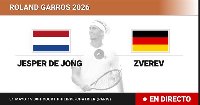 Jesper de Jong - Alexander Zverev: resumen y estadísticas del partido de Octavos de final de Roland Garros ATP