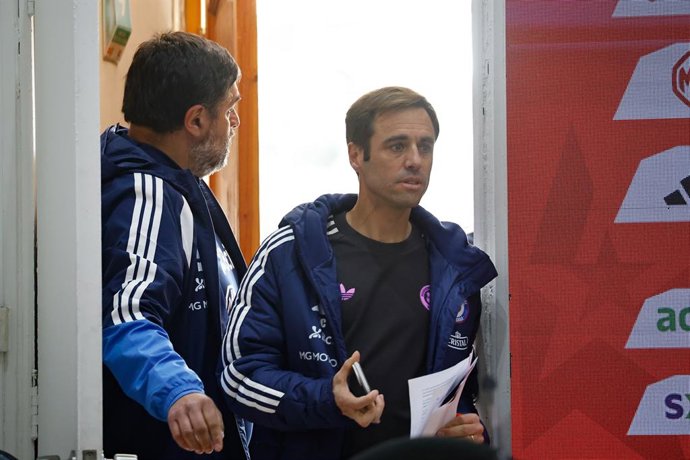 Futbol, Conferencia de prensa seleccion chilena.  El entrenador de la seleccion chilena Nicolas Cordova junto a Sebastian Miranda y Felipe Correa hablan con la prensa en el Salon de Conferencias de ANFP.  Diego Martin/Photosport  29/05/2026    Football,