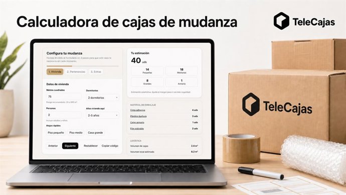 Calculadora gratuita de cajas de mudanza de TeleCajas.