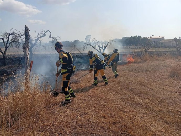 Bomberos del Ibanat actúan en un incendio agrícola en una finca de Llubí.
