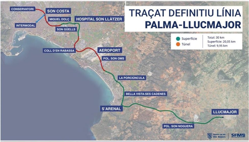 El Govern adjudica por más de tres millones la redacción del proyecto del tren entre Palma y Llucmajor.