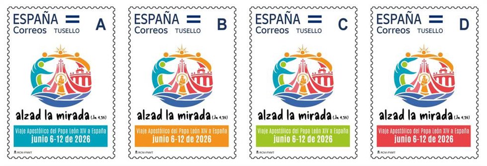 Los sellos que se pondrán en circulación conmemorativos del viaje del Papa a España.