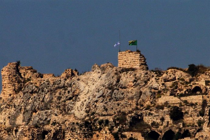 May 31, 2026, Arnoun, Arnoun, Lebanon: The Israeli flag flies along with the flag of Golani Brigade over of the Crusader-era Beaufort (Belfort) Castle, known locally as Qalaat al-Chakif in the southern Lebanese village of Arnoun. The strategic hilltop for