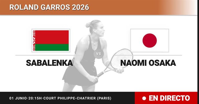 Aryna Sabalenka - Naomi Osaka: resumen y estadísticas del partido de Octavos de final de Roland Garros WTA