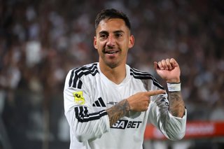 Futbol, Colo Colo vs Coquimbo Unido. Fecha 9, Liga de Primera 2026. El jugador de Colo Colo Javier Correa, centro, celebra su gol durante el partido de primera division contra Coquimbo Unido disputado en el estadio Monumental de Santiago,