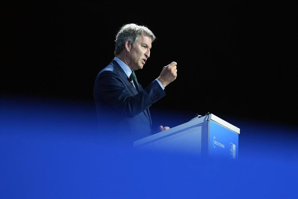 El presidente del PP, Alberto Núñez Feijóo, en la 41 Reunió Cercle d'Economia, en el Palau de Congressos de Catalunya, en Barcelona