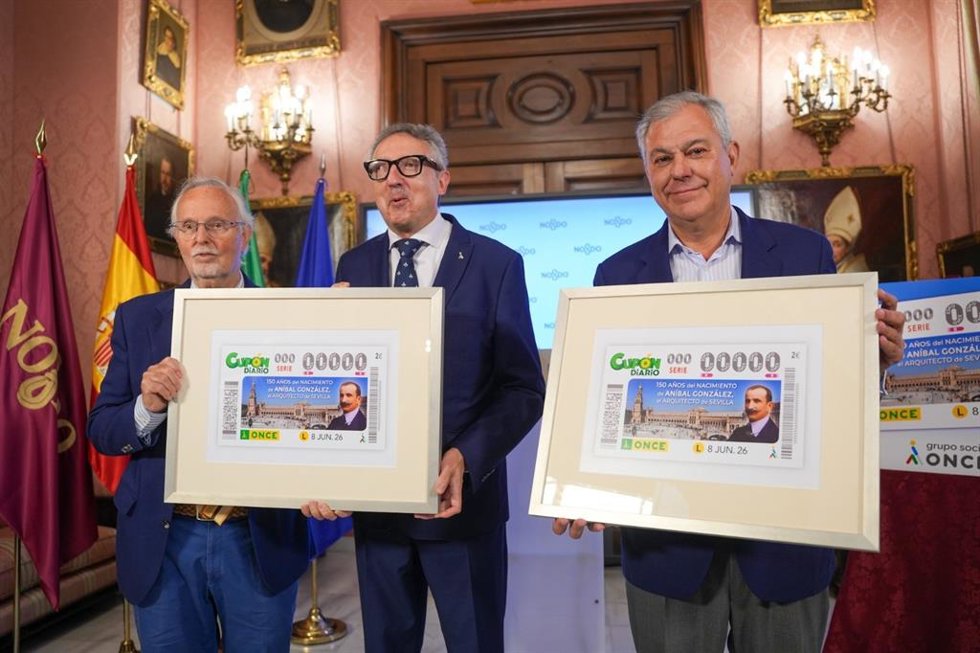 Imagen de la presentación del Cupón Diario de la ONCE, conmemorativo del 150 aniversario de la muerte de Aníbal González
