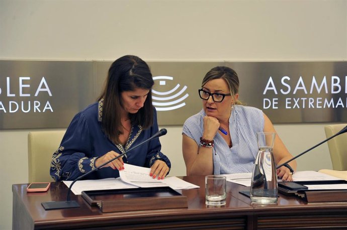 Las diputadas socialistas Isabel Gil Rosiña y Blanca Martín en la Junta de Portavoces de la Asamblea
