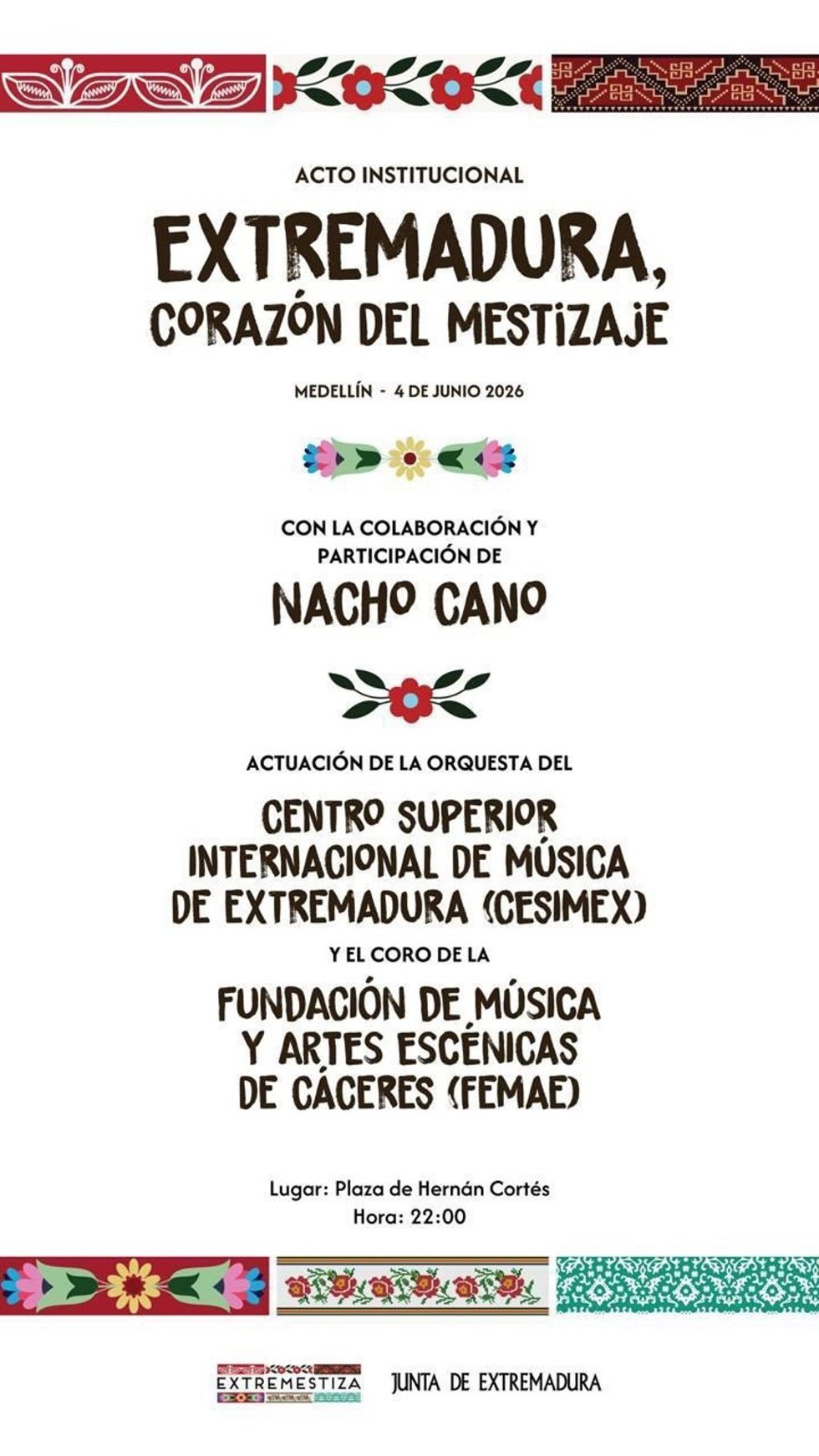 Cartel del acto institucional 'Extremadura, corazón del mestizaje'