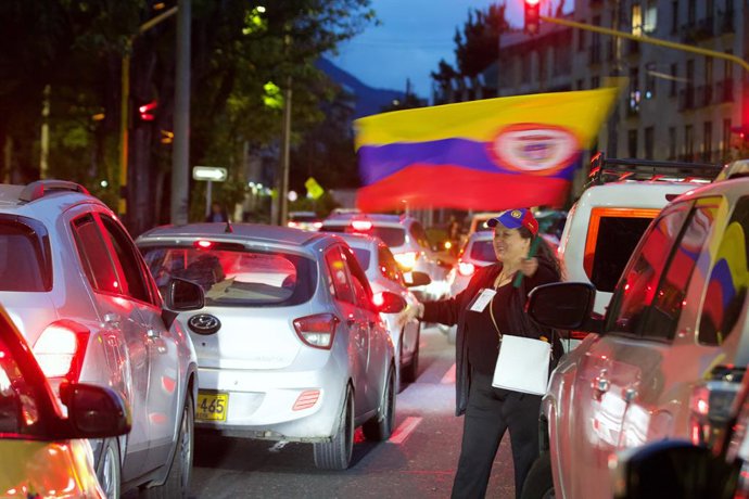 May 31, 2026, Bogota, Cundinamarca, COLOMBIA: Supporters of right-wing outsider ABELARDO DE LA ESPRIELLA take to the streets to celebrate after preliminary results placed him first in the opening round of Colombia's presidential election. De la Espriella 