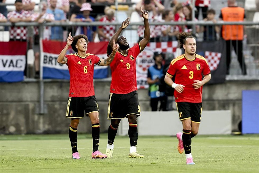 Romelu Lukaku celebra su gol en el Croacia-Bélgica