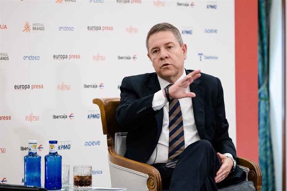 El presidente de Castilla La-Mancha, Emiliano García-Page, durante un desayuno informativo de Europa Press, en el Hotel InterContinental Madrid, a 3 de junio de 2026, en Madrid (España).