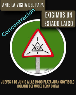 Cartel de la concentración por un Estado laico, con una ilustración de Goval.