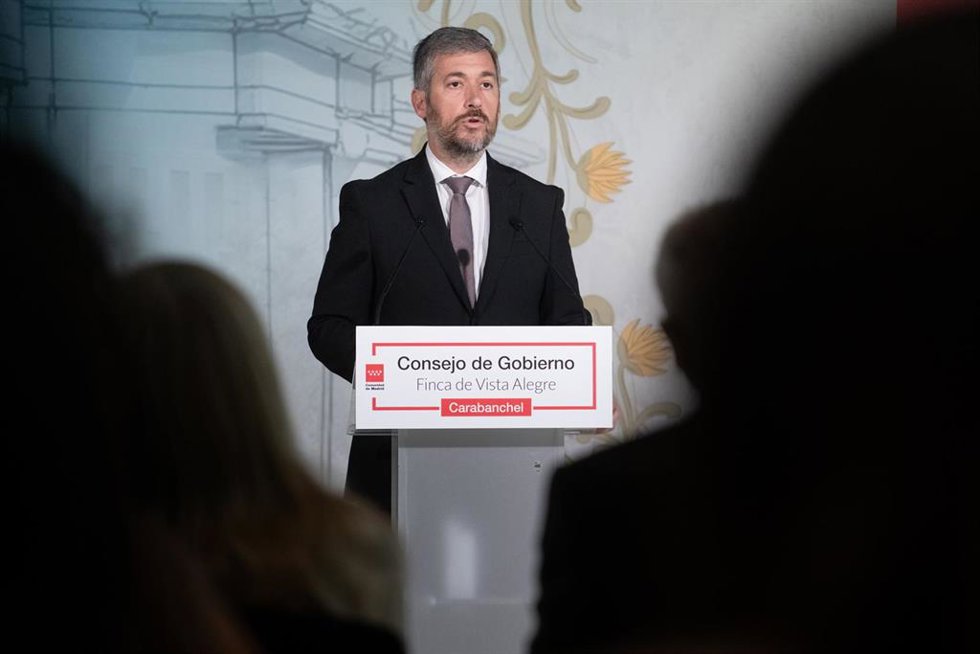 El consejero de Presidencia, Justicia y Administración Local, Miguel Ángel García, atiende a los medios al término de la reunión del Consejo de Gobierno, en la Finca Vista Alegre, a 3 de junio de 2026
