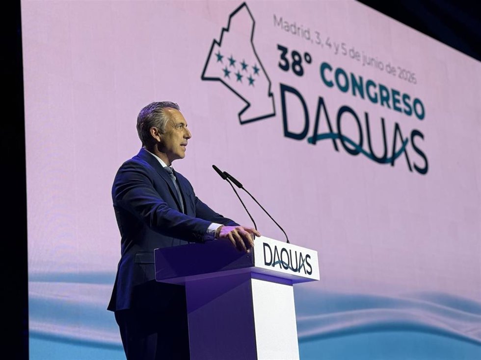 El consejero de Medio Ambiente, Agricultura e Interior de la Comunidad de Madrid, Carlos Novillo, durante la presentación del 38º Congreso DAQUAS