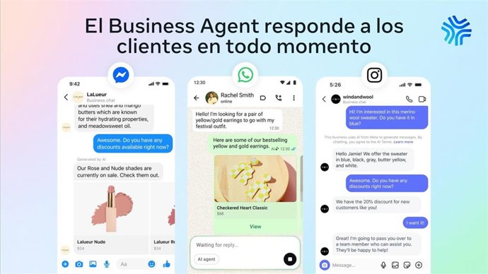El agente comercial en Messenger, WhatsApp e Instagram