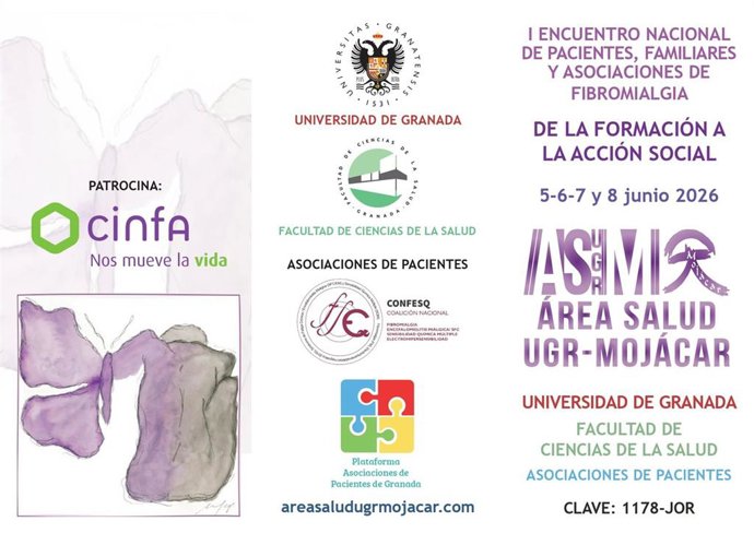 Cartel del I Encuentro de Pacientes, Familiares y Asociaciones de Fibromialgia de Mojácar (Almería).