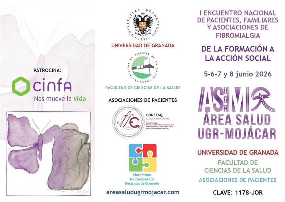 Cartel del I Encuentro de Pacientes, Familiares y Asociaciones de Fibromialgia de Mojácar (Almería).
