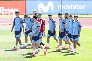 Several players during a training session of Spain National Football Team ahead the FIFA World Cup 2026 at Ciudad del Futbol on June 03, 2026 in Las Rozas, Madrid, Spain.