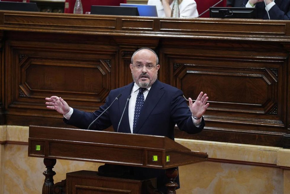 El presidente del PP en el Parlament, Alejandro Fernández, durante el debate de Presupuestos de la Generalitat