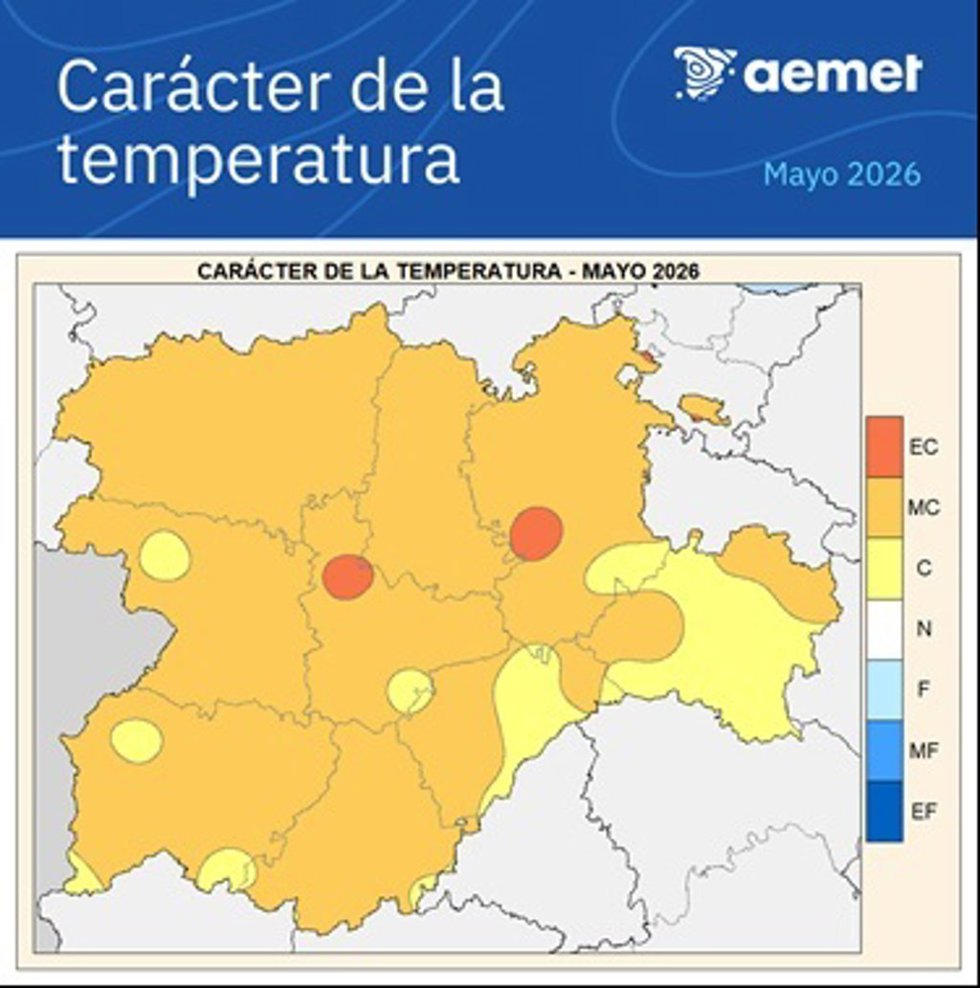 Mapa elaborado por la Aemet sobre el balance del mes de mayo en términos de temperatura