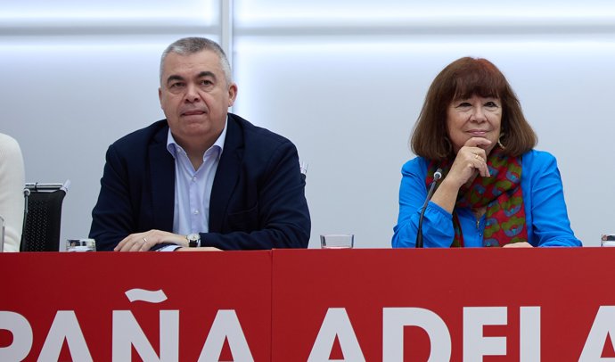 El ex secretario de Organización del PSOE Santos Cerdán y la presidenta del partido, Cristina Narbona, durante la reunión de la Comisión Ejecutiva Federal en la sede federal del PSOE, a 27 de enero de 2025, en Madrid (España).