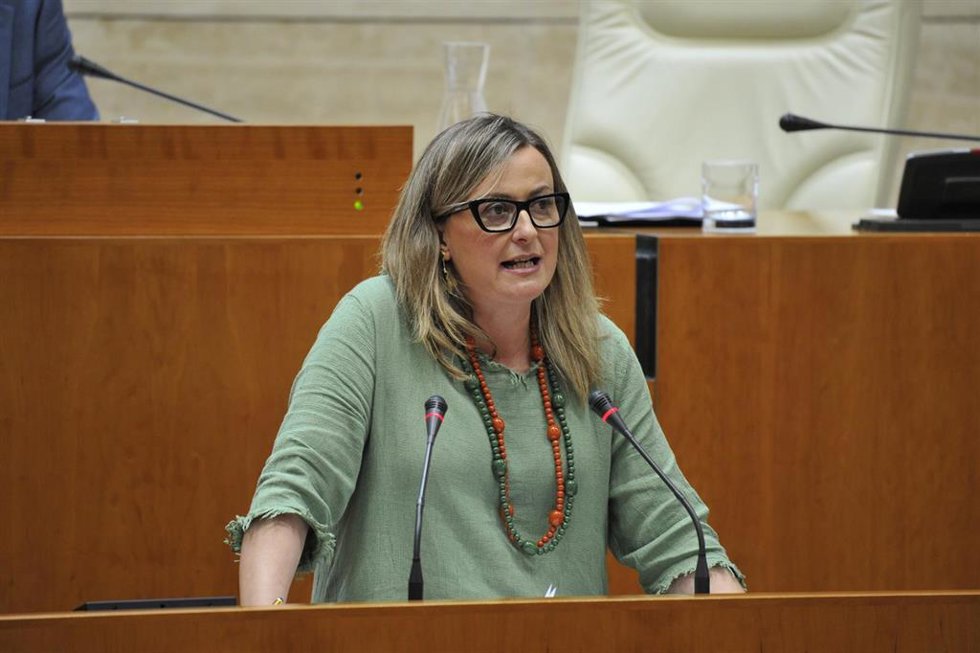 La diputada del PSOE en la Asamblea de Extremadura Blanca Martín interviene en el pleno de la Asamblea