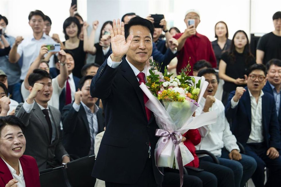 Oh Se Hoon, alcalde de Seul, tras ser reelegido en las elecciones locales de este miércoles en Corea del Sur.