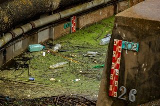 Archivo - Basura acumulada en el embalse de Foix que se encuentra al 100% de su capacidad, a 19 de marzo de 2025, en Castellet y Gornal, Barcelona, Catalunya (España).