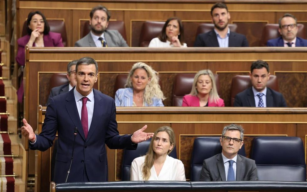 El presidente del Gobierno, Pedro Sánchez, interviene durante una sesión de control al Gobierno, en el Congreso 