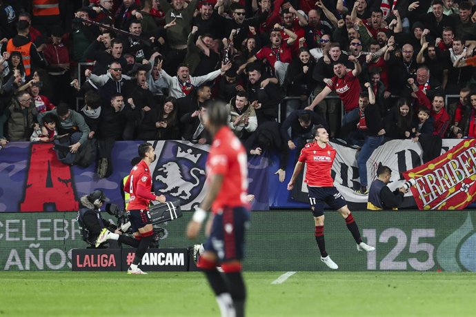 Archivo - Ante Budimir of CA Osasuna celebrates a goal during the Spanish League, LaLiga EA Sports, football match played between CA Osasuna and Real Madrid at El Sadar stadium on February 21, 2026, in Pamplona, Spain.