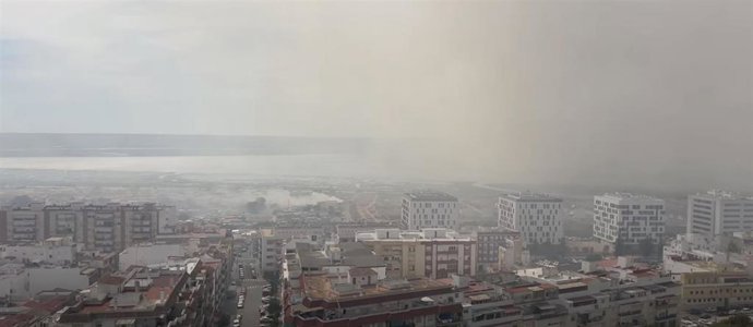 Vista de la ciudad de Huelva durante el incendio de Marismas del Burro.
