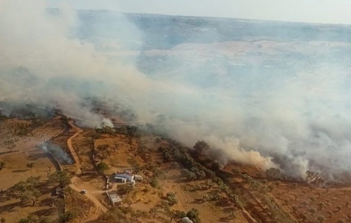 Imagen del incendio en el Carril del Cementerio, en el municipio onubense de Alosno.