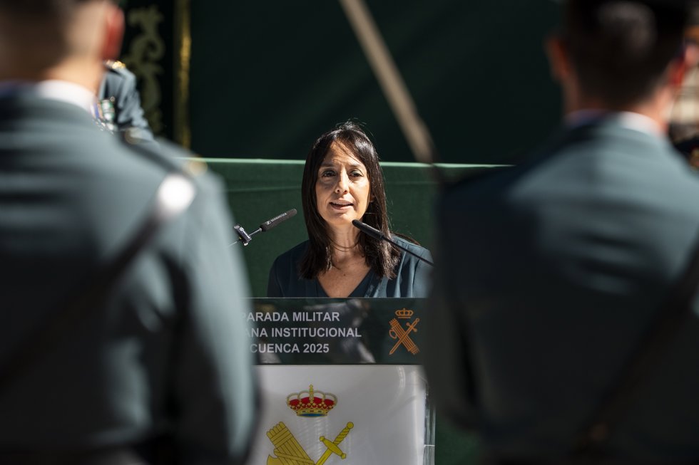 La directora general de la Guardia Civil, Mercedes González, durante el acto central de celebración de la festividad de la Virgen del Pilar, Patrona de la Guardia Civil, a 5 de octubre de 2025, en Cuenca, Castilla-La Mancha (España).