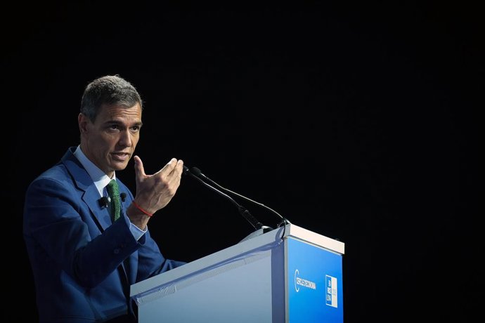 O presidente do Governo, Pedro Sánchez, durante a sessão de encerramento da 41ª Reunião do Cercle d'Economia, em 3 de junho de 2026, em Barcelona, Catalunha (Espanha). Este fórum econômico e empresarial de alto nível, realizado no 