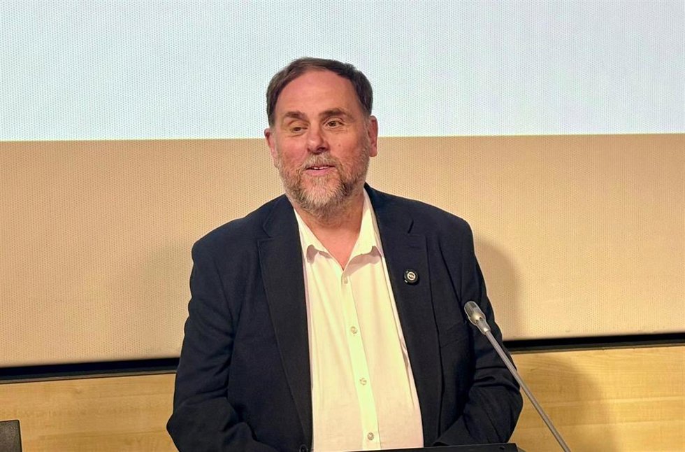 El líder de ERC, Oriol Junqueras, en un encuentro con estudiantes de periodismo de la Universitat Pompeu Fabra (UPF) en Barcelona.