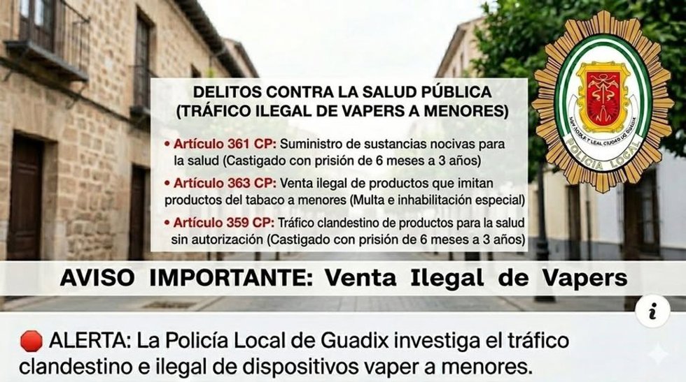 Aviso sobre la venta ilegal de vapers en Guadix.