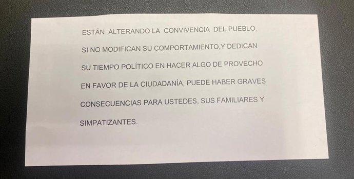 Carta recibida en la sede de Vox en Valladolid.