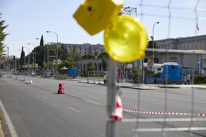 Preparativos para la visita del Papa, a 25 de mayo de 2026, en Madrid (España). Madrid afronta importantes restricciones de tráfico entre el 3 y el 9 de junio por los preparativos y la visita del Papa León XIV, con especial impacto en Cibeles, plaza de Li