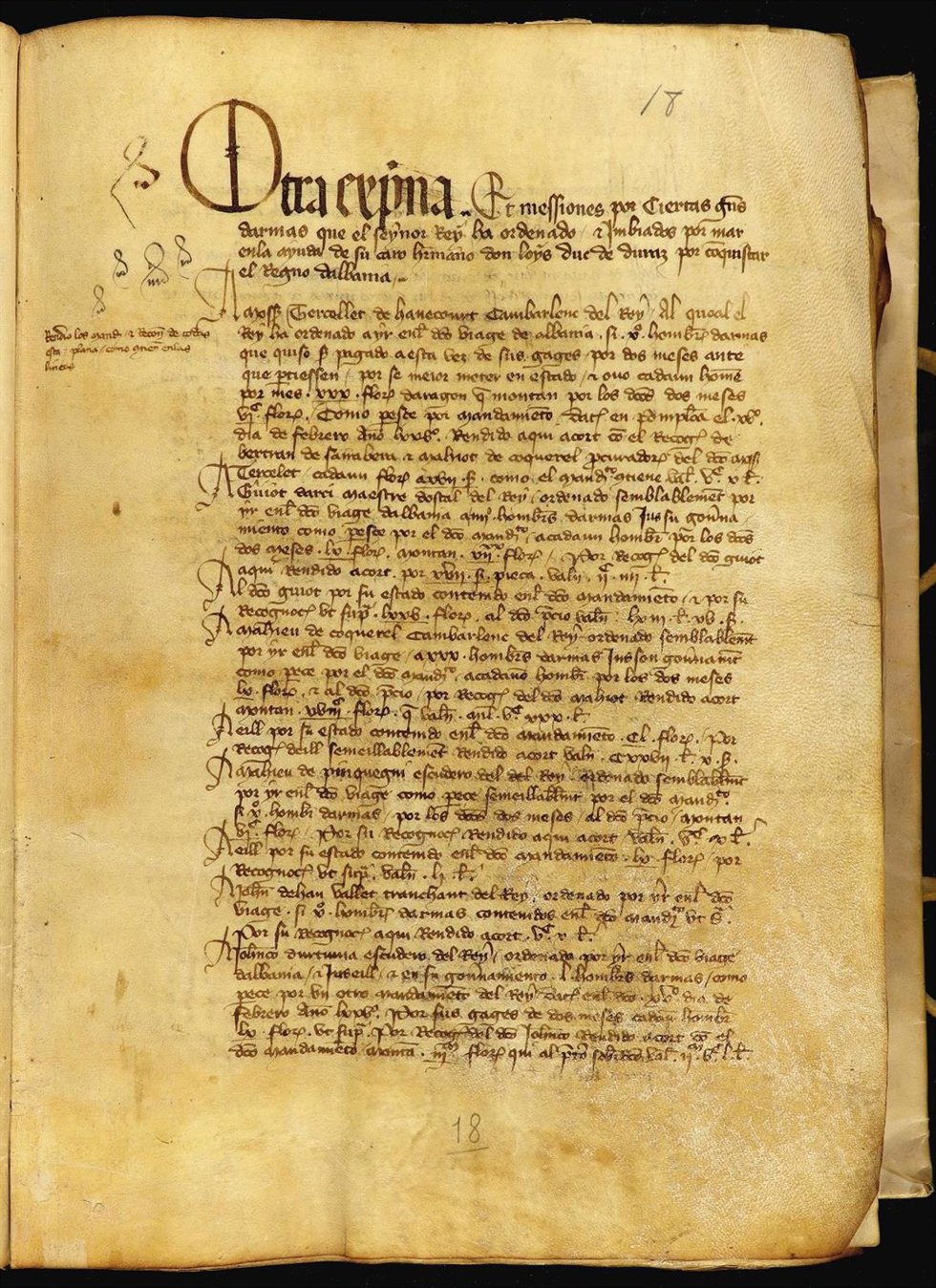 Registro de cuentas con los pagos a las gentes de armas reclutadas para la campaña de Albania en 1376.