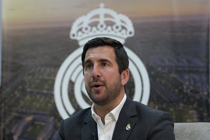 Enrique Riquelme attends an interview for Europa Press at his Electoral Headquarters at Paseo de la Castellana on May 29, 2026, in Madrid, Spain.