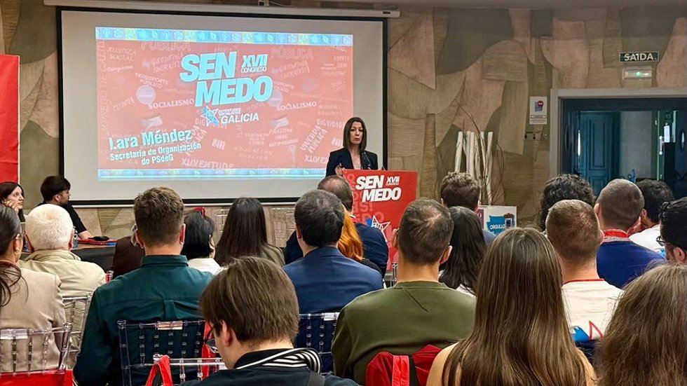La secretaria de Organización del PSdeG, Lara Méndez, en la inauguración del Congreso Nacional de las Xuventudes Socialistas de Galicia