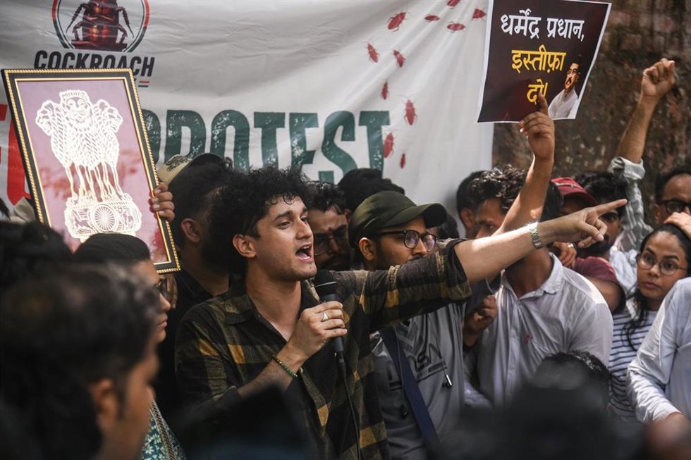 Manifestación del Partido Popular de la Cucaracha (CJP) en Nueva Delhi
