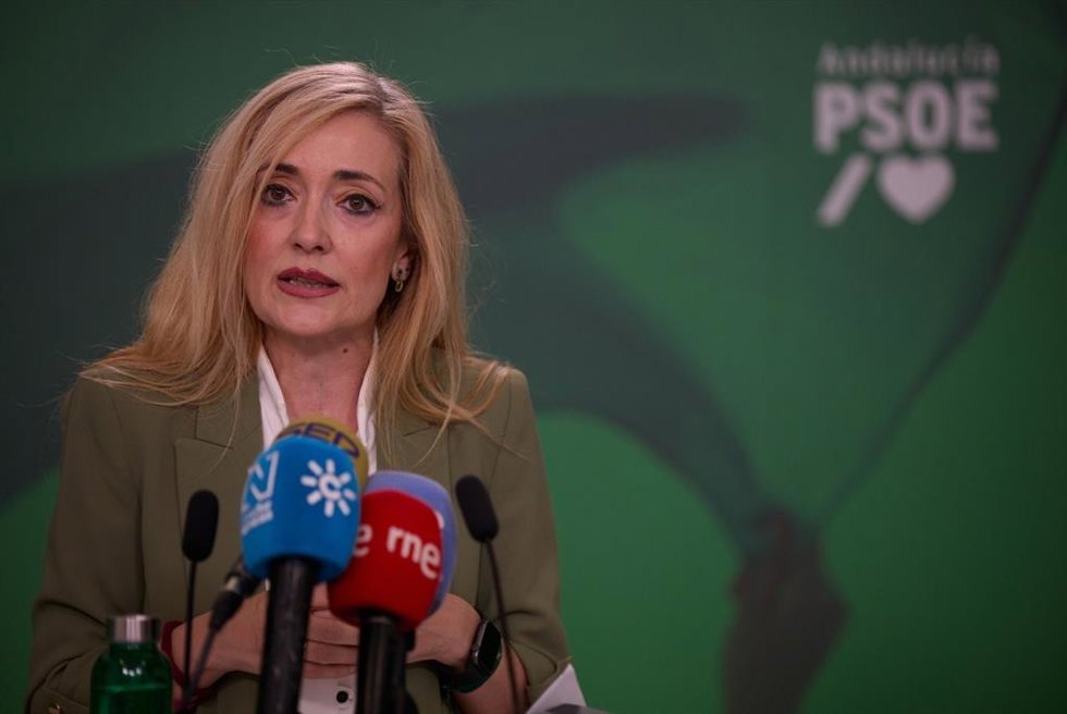 La secretaria de Empleo del PSOE-A y diputada en el Congreso, Carmen Castilla, em una atención a los medios.