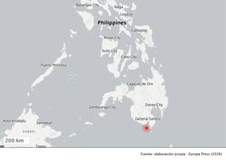Ubicación aproximada en la cual ha tendio lugar el terremoto, en el sur de Filipinas