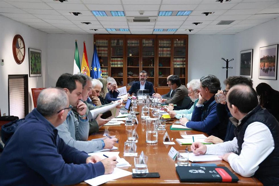 Archivo - El consejero de Agricultura, Pesca, Agua y Desarrollo Rural de la Junta de Andalucía, Ramón Fernández-Pacheco, en una imagen de la Mesa de Interlocución Agraria en la sede de la consejería. 