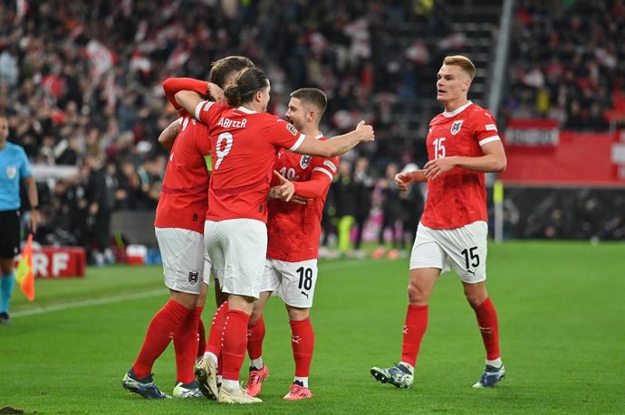 Archivo - Los jugadores de la selección de Austria celebran un gol