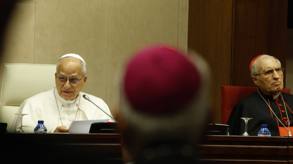 El Papa León XIV  se reúne con los obispos de la Conferencia Episcopal Española (CEE), a 8 de junio de 2026, en Madrid (España).