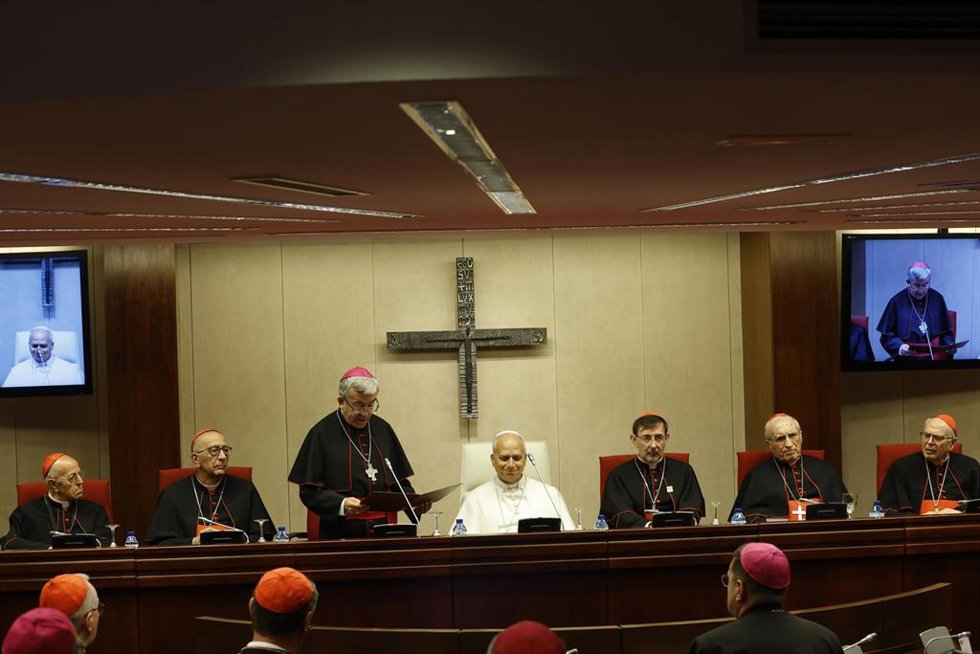 El Papa León XIV  se reúne con los obispos de la Conferencia Episcopal Española (CEE), a 8 de junio de 2026, en Madrid (España). 